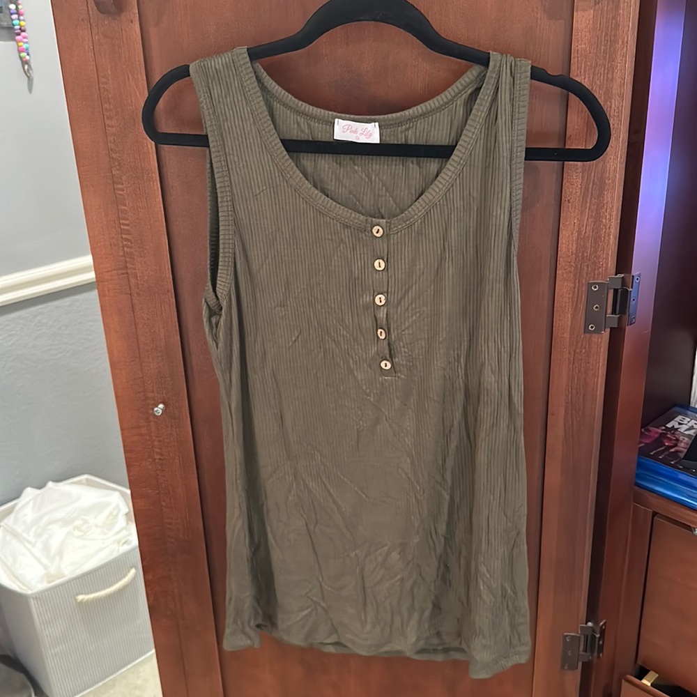 Pink lily Grand Appreciation Beige Ribbed Henley Tan